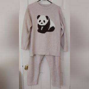 Japanese Soft knit Baige Panda Loungewear Pajama set